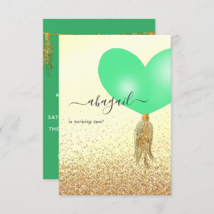 Grüne und goldene und rosa Geburtstagsparty Einlad Einladung