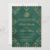 Grüne und goldene Verzierte islamische Hochzeit Einladung (Vorderseite)