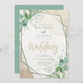 Grüne und goldene Wasserfarben Einladung (Vorne/Hinten)