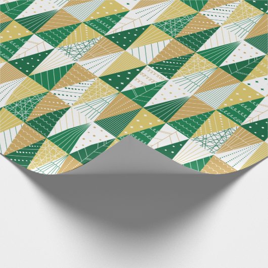 Grüne und goldene Weihnachtsbäume Geschenkpapier (Ecke)