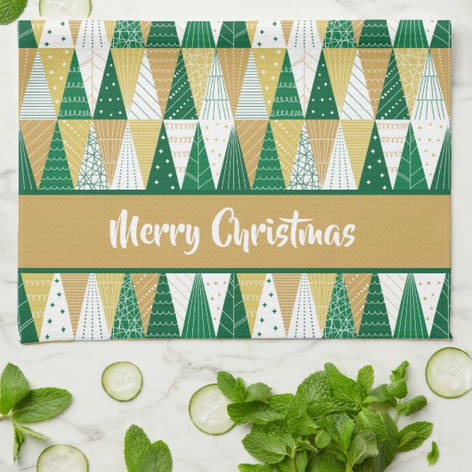 Grüne und goldene Weihnachtsbäume Geschirrtuch (Gefaltet)