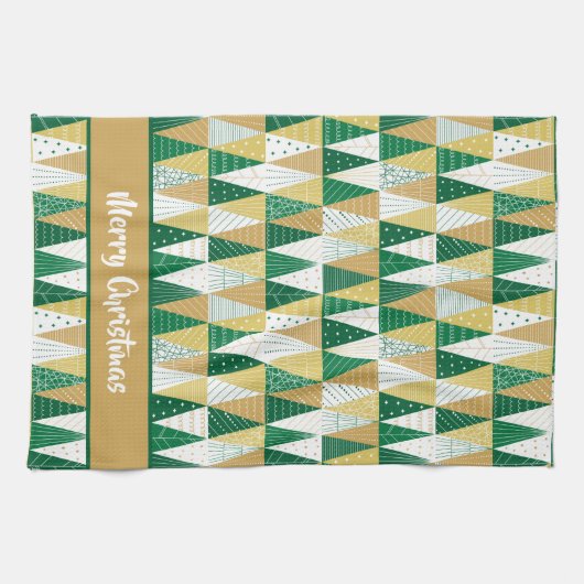 Grüne und goldene Weihnachtsbäume Geschirrtuch (Horizontal)