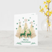 Grüne und goldene Weihnachtsbaume, Rentiere Karte (Gelbe Blume)