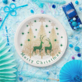 Grüne und goldene Weihnachtsbaume, Rentiere, Schne Pappteller (Party)