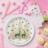 Grüne und goldene Weihnachtsbaume, Rentiere, Schne Pappteller (Party)