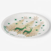 Grüne und goldene Weihnachtsbaume, Rentiere, Schne Pappteller (Schrägansicht)