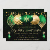 Grüne und goldene Weihnachtsbaumwolle Süß 16 Einladung (Vorne/Hinten)