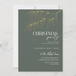 Grüne und goldene Weihnachtsfeier mit Blättern Einladung