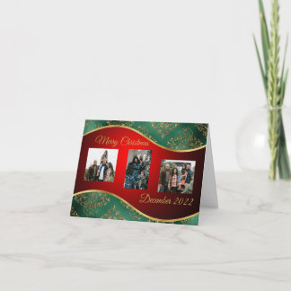 Grüne und goldene Weihnachtsgrenzen Faltkarte Feiertagskarte