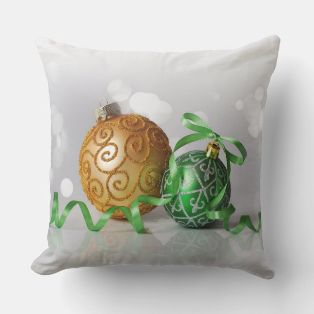 Grüne und goldene Weihnachtsschmuck Kissen (Vorderseite)