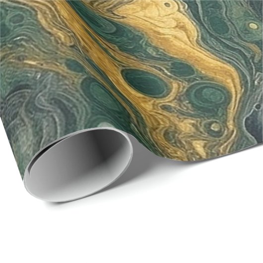 Grüne und goldfarbene Acrylfarbe Nahtlos Geschenkpapier (Rolleneckpunkt)