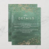 Grüne und goldfarbene Hochzeitsdetails Begleitkarte (Vorne/Hinten)