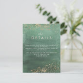 Grüne und goldfarbene Hochzeitsdetails Begleitkarte (Stehend Vorderseite)