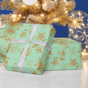 Grüne und goldfarbene Pflanzen und Blätter Geschenkpapier