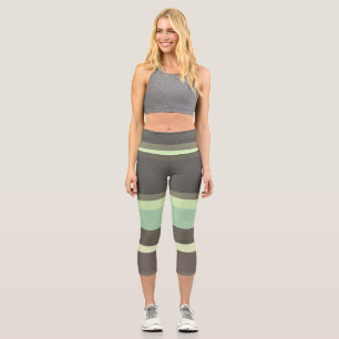 grüne und graue Abstrakte Streifen Capri Leggings