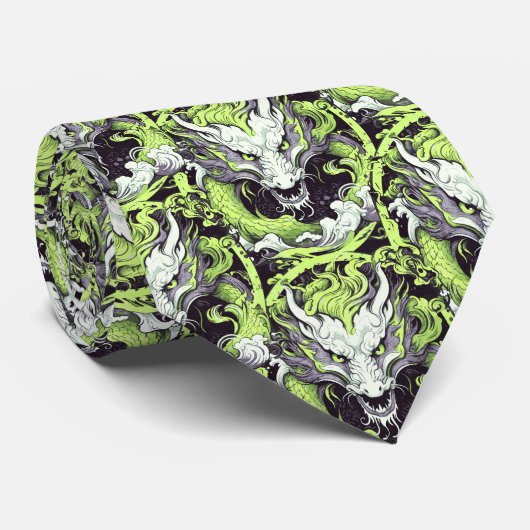 Grüne und graue asiatische Drachen Krawatte (Gerollt)