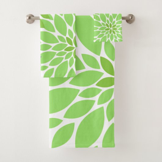 Grüne und graue Chrysanthemen Blumenmuster Badhandtuch Set (Insitu)