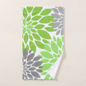 Grüne und graue Chrysanthemen Blumenmuster Badhandtuch Set (Handtuch)