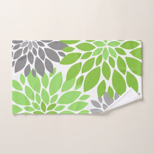 Grüne und graue Chrysanthemen Blumenmuster Badhandtuch Set (Handtuch)
