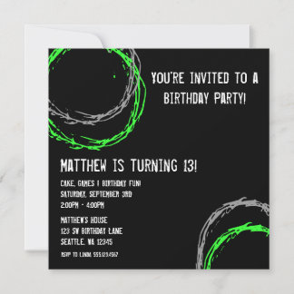 Grüne und graue Grunge Circles Boy Birthday Party Einladung