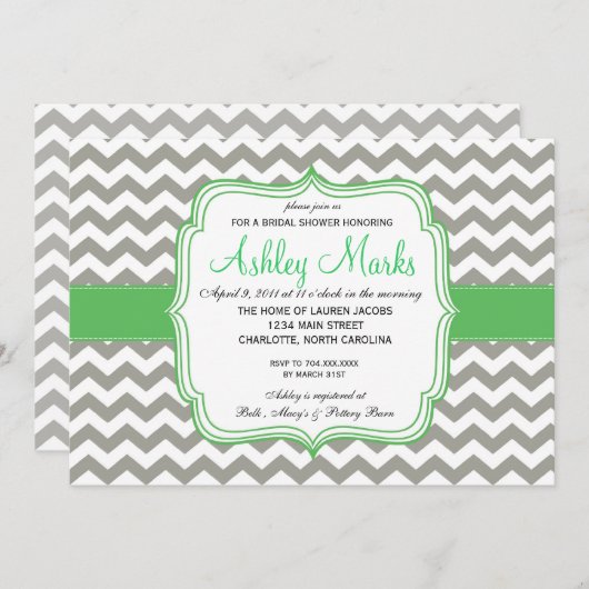 Grüne und graue Zickzack Einladung (Vorne/Hinten)