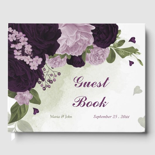 grüne und helle violette Blumen Gästebuch (Vorderseite)