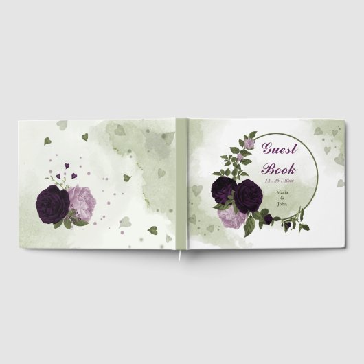 grüne und helle violette Blumen Gästebuch (Voll)