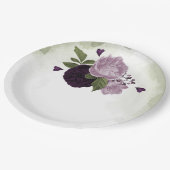 Grüne und helle violette Blumen Pappteller (Schrägansicht)