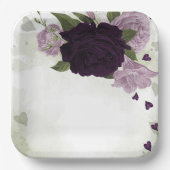 Grüne und helle violette Blumen Pappteller (Vorderseite)