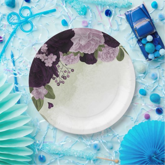 Grüne und helle violette Blumen Pappteller (Party)