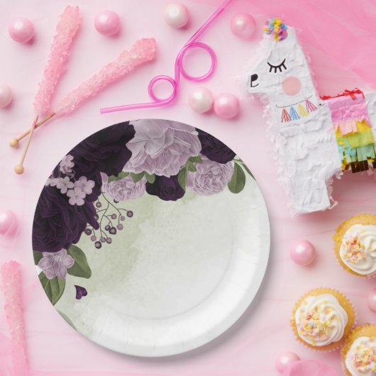 Grüne und helle violette Blumen Pappteller (Party)