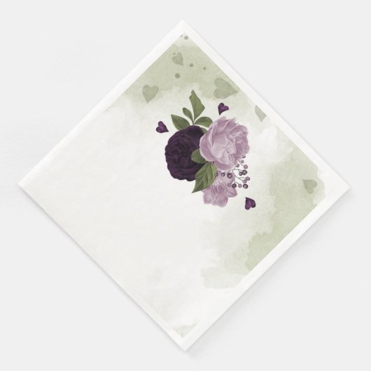 Grüne und helle violette Blumen Serviette (Ecke)
