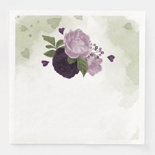 Grüne und helle violette Blumen Serviette (Vorderseite)