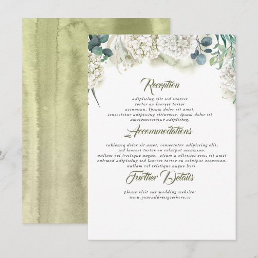 Grüne und Hydrangea Wedding Information Guest Begleitkarte (Vorne/Hinten)