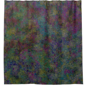 Grüne und Lila Abstrakte Plätze, Mosaiksteinchen Duschvorhang