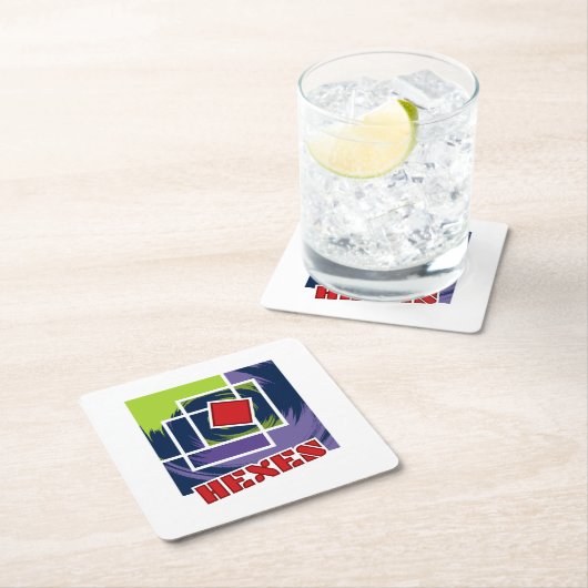 Grüne und Lila Abstrakte Quadrate mit Hexentext Rechteckiger Pappuntersetzer (Vor Ort)