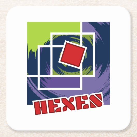 Grüne und Lila Abstrakte Quadrate mit Hexentext Rechteckiger Pappuntersetzer (Vorderseite)