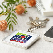 Grüne und Lila Abstrakte Quadrate mit Hexentext Schlüsselanhänger (Seite)