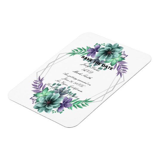 Grüne und Lila Aquarellblume Save the Date Magnet (Linke Seite)
