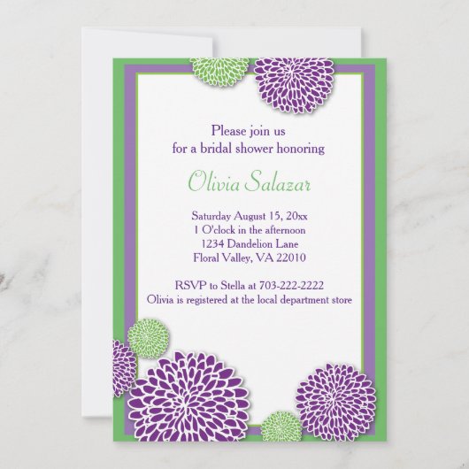 Grüne und lila Blume Brautdusche Einladung (Vorderseite)