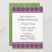 Grüne und Lila Blume Einladung zum Geburtstag (Vorne/Hinten)