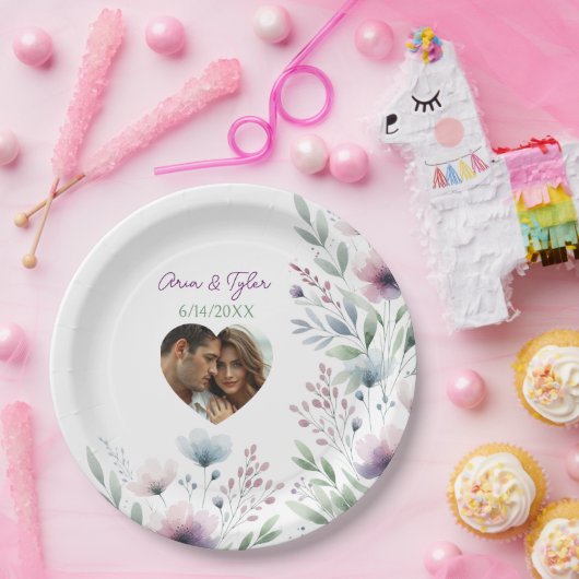 Grüne und Lila botanische Hochzeit Pappteller (Party)