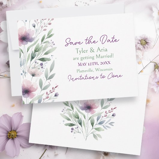 Grüne und Lila botanische Hochzeit Save The Date