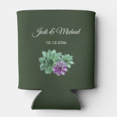 Grüne und Lila Botanische Sukkulente Hochzeit Dosenkühler (Rückseite)