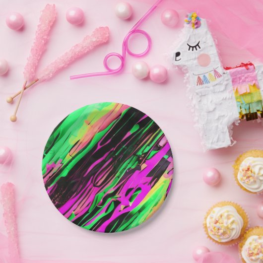 Grüne und Lila Drehscheibe Pappteller (Party)