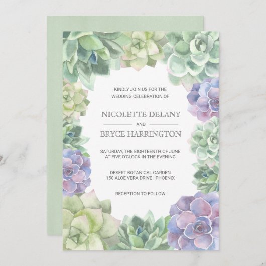 Grüne und Lila Hochzeiten an der Grenze Einladung (Vorne/Hinten)
