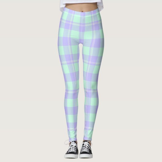 Grüne und Lila Karierte Leggings im Springtime (Vorderseite)