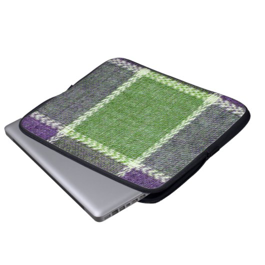 Grüne und Lila Karierte Wollgewebe Laptopschutzhülle (Vorne Knopf)