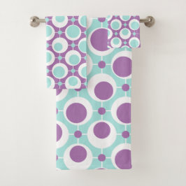Grüne und Lila Kreise des hinteren Musters Badhandtuch Set