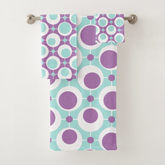 Grüne und Lila Kreise des hinteren Musters Badhandtuch Set (Insitu)